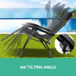 Gardeon Zero Gravity Chairs 2PC Reclining Outdoor Furniture Sun Lounge Folding Camping Lounger Black -AU Camping Equipment Sales 0 p25XGR4RXXabaK2JOfwEMRc