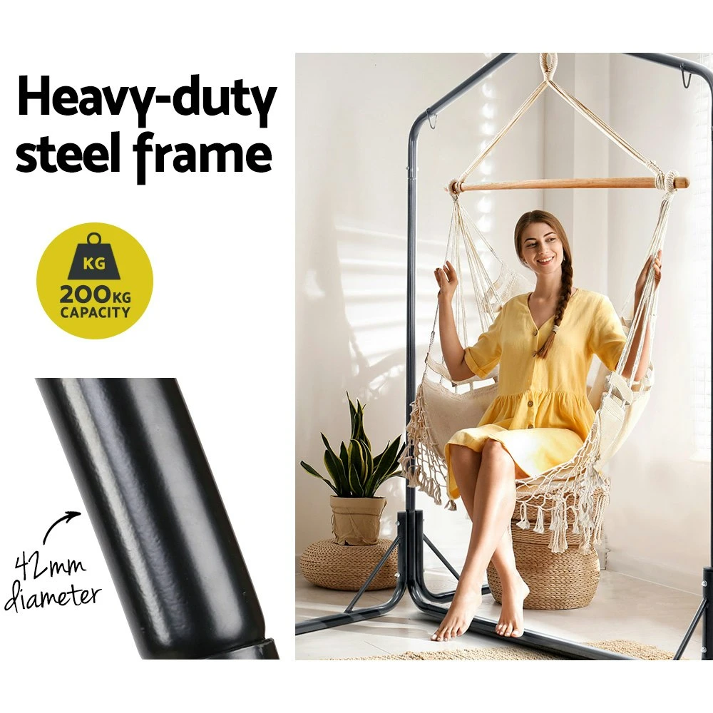 Gardeon Hammock Chair With Stand Outdoor Swing Hanging Bed Tassel Cream 7 Gardeon Hammock Chair With Stand Outdoor Swing Hanging Bed Tassel Cream - Image 5