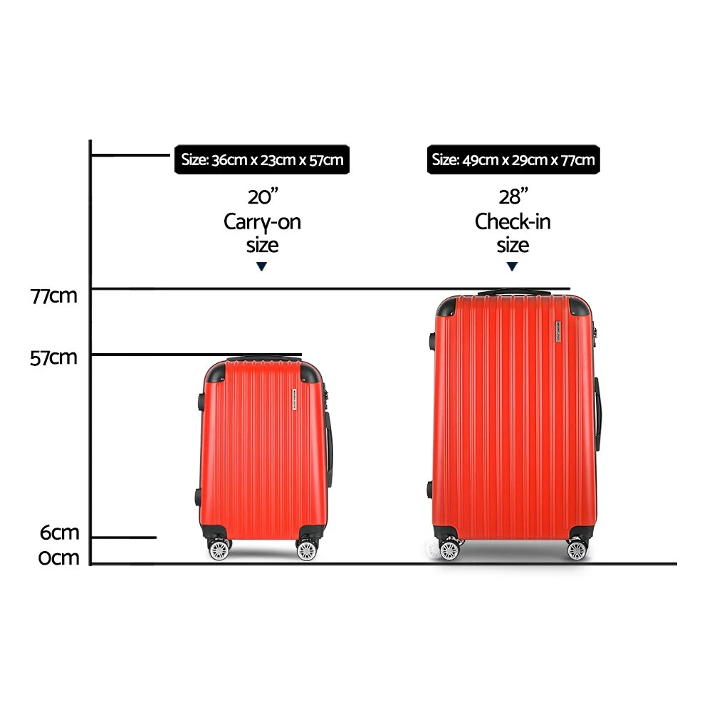 Wanderlite 2pc Luggage Trolley Suitcase Sets Travel TSA Hard Case Red 5 Wanderlite 2pc Luggage Trolley Suitcase Sets Travel TSA Hard Case Red - Image 3