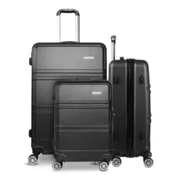 Wanderlite 3pc Luggage Trolley Set Suitcase Travel TSA Hard Case Black -AU Camping Equipment Sales 39nV7F54QxDmcafoD7O8JyNUI