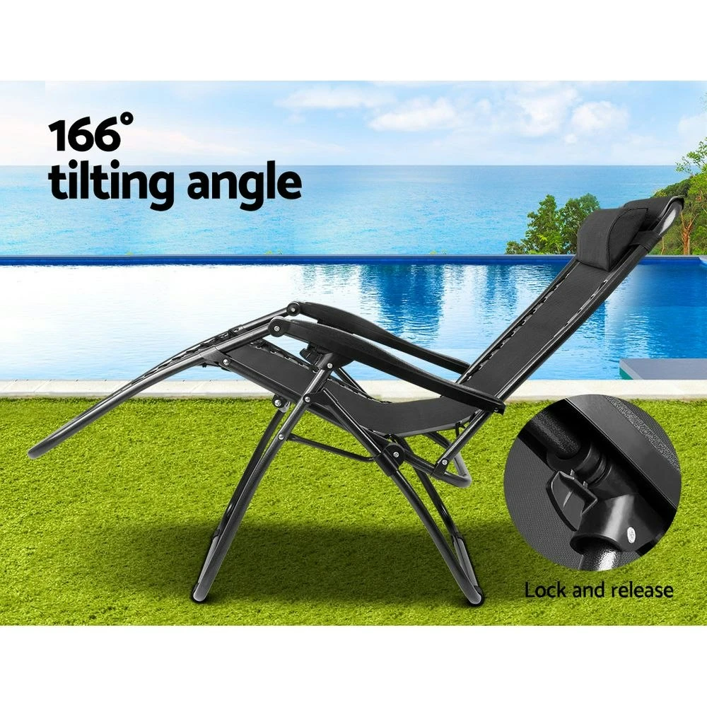 Zero Gravity Chair Outdoor Chairs Beach Lounger Portable Reclining Sun Lounge Folding Camping Black 6 Zero Gravity Chair Outdoor Chairs Beach Lounger Portable Reclining Sun Lounge Folding Camping Black - Image 4