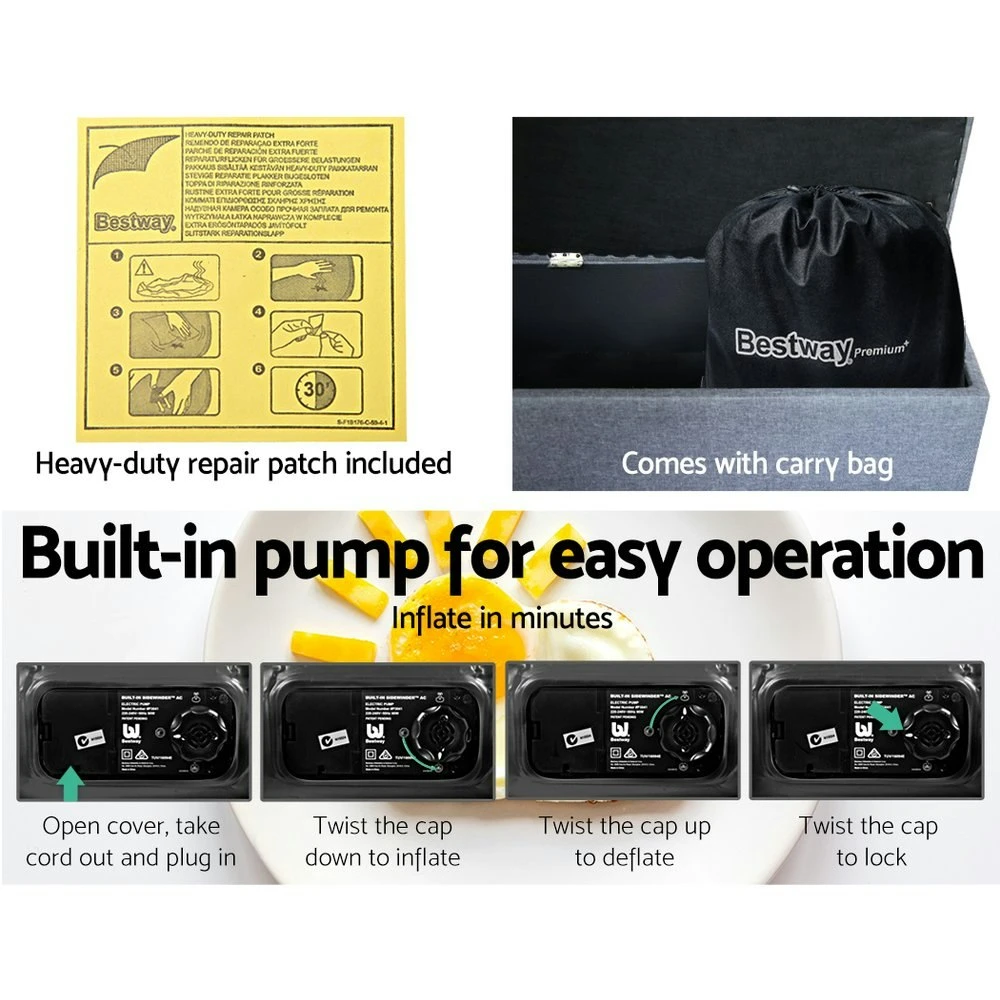 Bestway Queen Air Bed 56cm Premium Inflatable Mattress Electric Built-in Pump 8 Bestway Queen Air Bed 56cm Premium Inflatable Mattress Electric Built-in Pump - Image 6