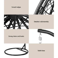 Gardeon Outdoor Hanging Basket Swing Egg Chair With Stand Soft Cushion Indoor Black -AU Camping Equipment Sales 7P4I2LbtzypoPTK9Z4sDdTEJg