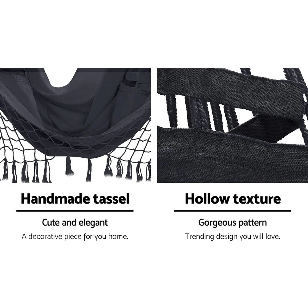 Gardeon Hammock Chair With Stand Outdoor Swing Hanging Bed Tassel Grey 9 Gardeon Hammock Chair With Stand Outdoor Swing Hanging Bed Tassel Grey - Image 7