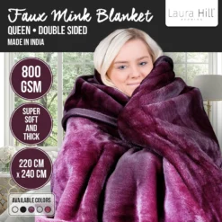 Laura Hill Faux Mink Blanket 800GSM Heavy Double-Sided - Purple -AU Camping Equipment Sales C0K6pZFxIGLLo Uq3hxpm yE