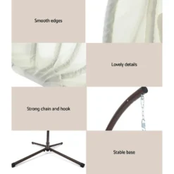 Gardeon Outdoor Swing Rocking Egg Chair With Stand Cushion Foldable - Cream -AU Camping Equipment Sales CCh3bvUXNmrLIHWyJsvbOSz8k