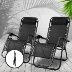 Gardeon Zero Gravity Chairs 2PC Reclining Outdoor Furniture Sun Lounge Folding Camping Lounger Black -AU Camping Equipment Sales E6b3KT4G8kHFpvVDPTZaoJ0Ho