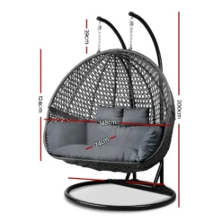 Gardeon Outdoor Egg Swing Chair With Stand Cushion Wicker Two Person Double Black -AU Camping Equipment Sales GAfqvmJ3L9L35Hk9wHqzsaUs4