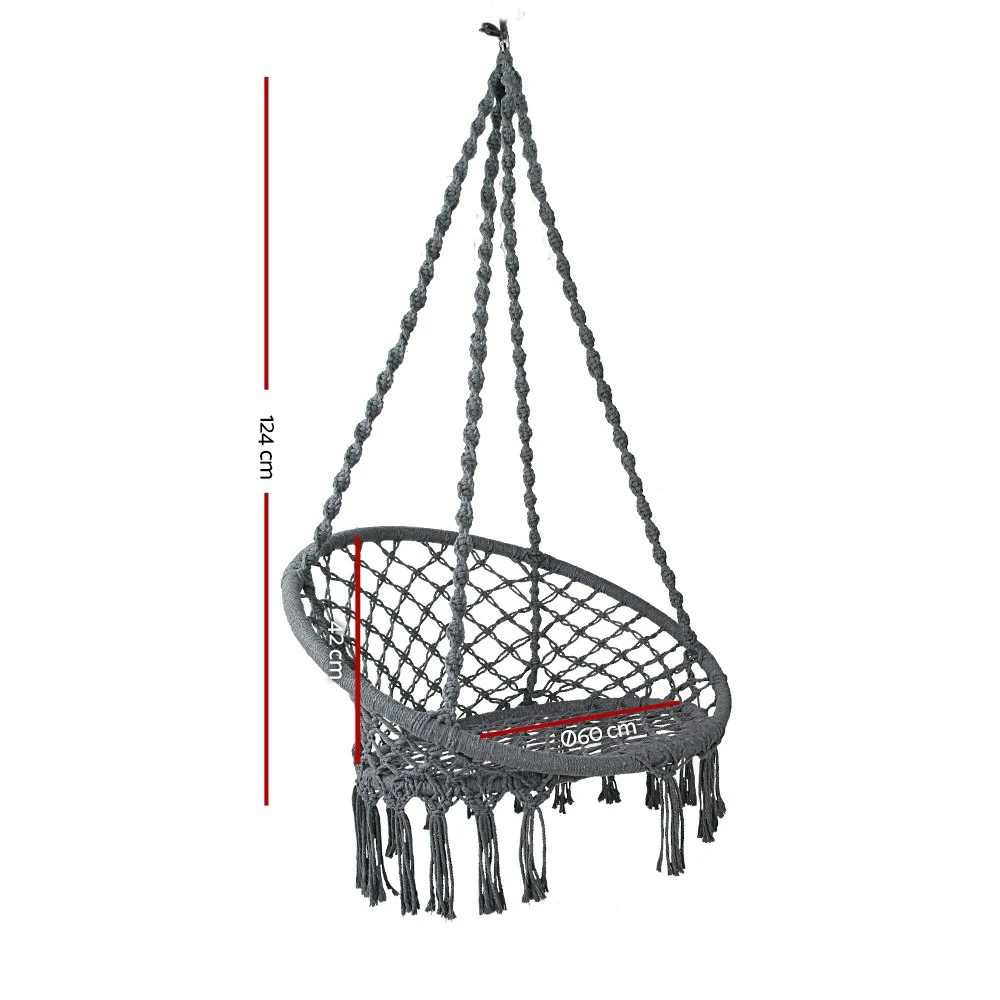 Gardeon Outdoor Swing Hammock Chair Indoor Rope Portable Camping Hammocks Grey 4 Gardeon Outdoor Swing Hammock Chair Indoor Rope Portable Camping Hammocks Grey - Image 2