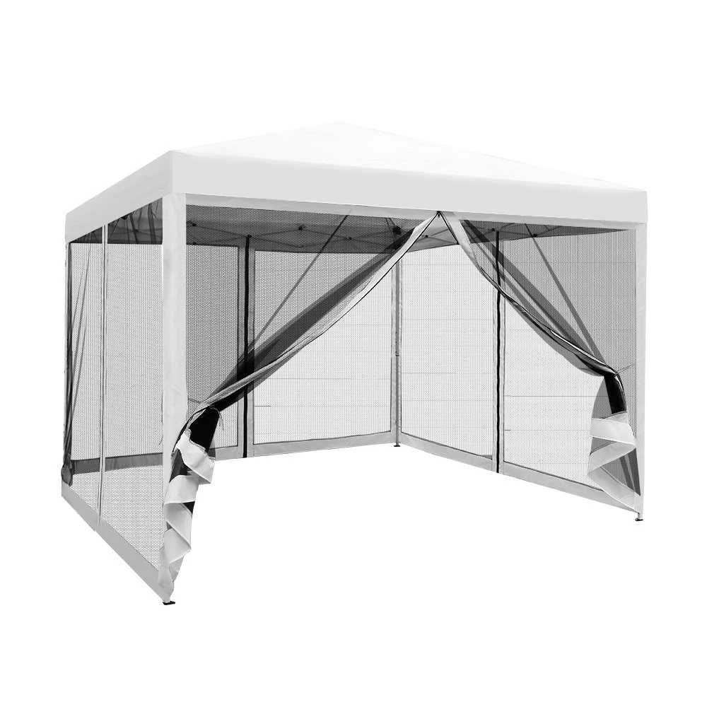 Instahut Gazebo Pop Up Marquee 3x3 Wedding Side Mesh Wall Outdoor Gazebos White 4 Instahut Gazebo Pop Up Marquee 3x3 Wedding Side Mesh Wall Outdoor Gazebos White - Image 2