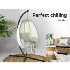 Gardeon Outdoor Swing Rocking Egg Chair With Stand Cushion Foldable - Cream -AU Camping Equipment Sales HLAdCZMQS5nFE4lALyldG eFA