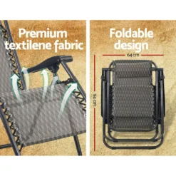 Zero Gravity Chair Outdoor Chairs Beach Lounger Portable Reclining Sun Lounge Folding Camping Grey -AU Camping Equipment Sales I9Vvr20I1EPT DYka9IMLb9BY