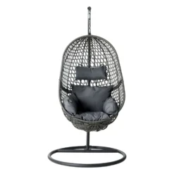 Gardeon Outdoor Hanging Basket Swing Chair With Stand Soft Cushion Patio Garden Chairs Black -AU Camping Equipment Sales IPsYMzkwQyUne fdbLA4X l1o