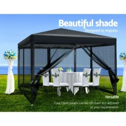 Instahut Gazebo Pop Up Marquee 3x3 Wedding Side Mesh Wall Outdoor Gazebos Black -AU Camping Equipment Sales MmsS3njrcvqXUCPtMOKtTVOW8