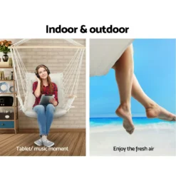 Gardeon Hanging Rope Hammock Chair Outdoor Camping Portable Swing Hammocks Cream -AU Camping Equipment Sales NqskVAsceqDhCTb3Az02 UHmY