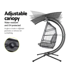 Gardeon Outdoor Hanging Rattan Swing Chair With Stand Soft Cushion Canopy 2 Seater Grey -AU Camping Equipment Sales Owq3 ZxyWguRNzV3t04ERu73Q