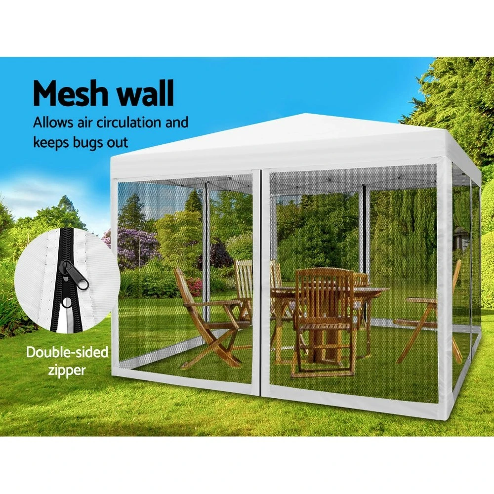 Instahut Gazebo Pop Up Marquee 3x3 Wedding Side Mesh Wall Outdoor Gazebos White 8 Instahut Gazebo Pop Up Marquee 3x3 Wedding Side Mesh Wall Outdoor Gazebos White - Image 6