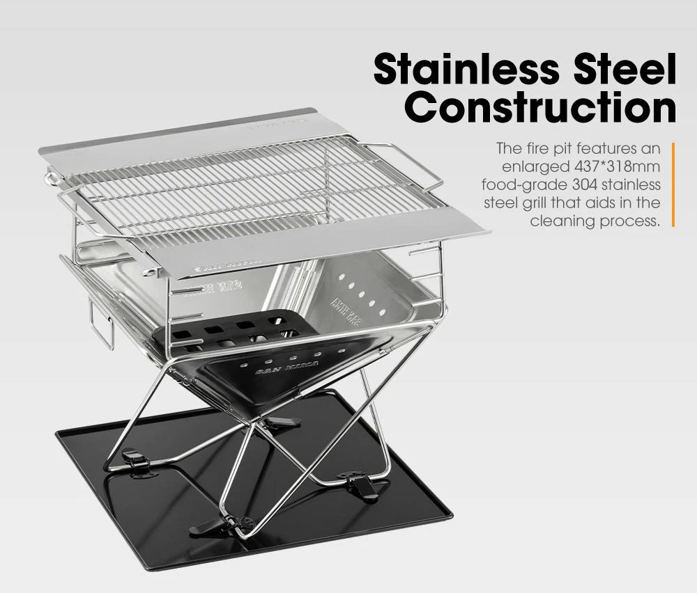 San Hima Portable Fire Pit Large Size Folding Stainless Stell BBQ Grill Outdoor 5 San Hima Portable Fire Pit Large Size Folding Stainless Stell BBQ Grill Outdoor - Image 3