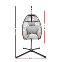 Gardeon Outdoor Hanging Rattan Swing Chair With Stand Soft Cushion Rope Indoor Grey -AU Camping Equipment Sales QxD4JNbTLfIkKY3 fuzgyyQGg