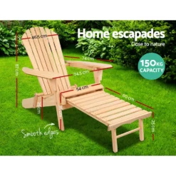 Gardeon Outdoor Chair Wooden Adirondack Beach Chairs Sun Lounge Lounger Furniture Foldable Ottoman Gardeon -AU Camping Equipment Sales TPECp11xhQ6CHl1ah5pMKiARU