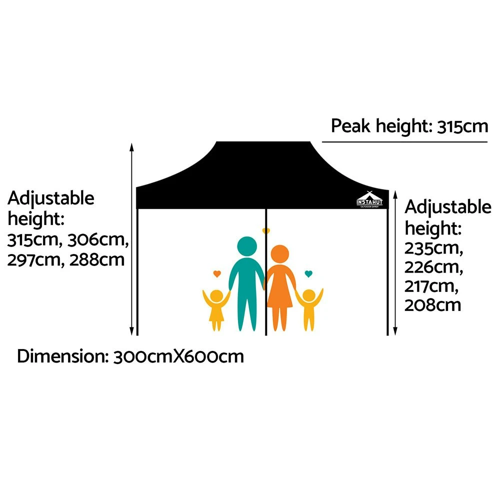 Instahut Gazebo Pop Up Marquee 3x6m Outdoor Tent Folding Wedding Gazebos Black6 4 Instahut Gazebo Pop Up Marquee 3x6m Outdoor Tent Folding Wedding Gazebos Black6 - Image 2