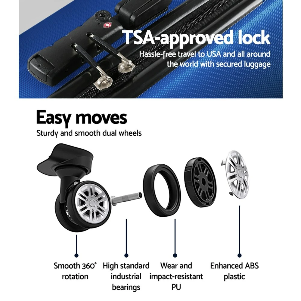 Wanderlite 3pc Luggage Travel Sets Suitcase Trolley TSA Lock Blue 8 Wanderlite 3pc Luggage Travel Sets Suitcase Trolley TSA Lock Blue - Image 6