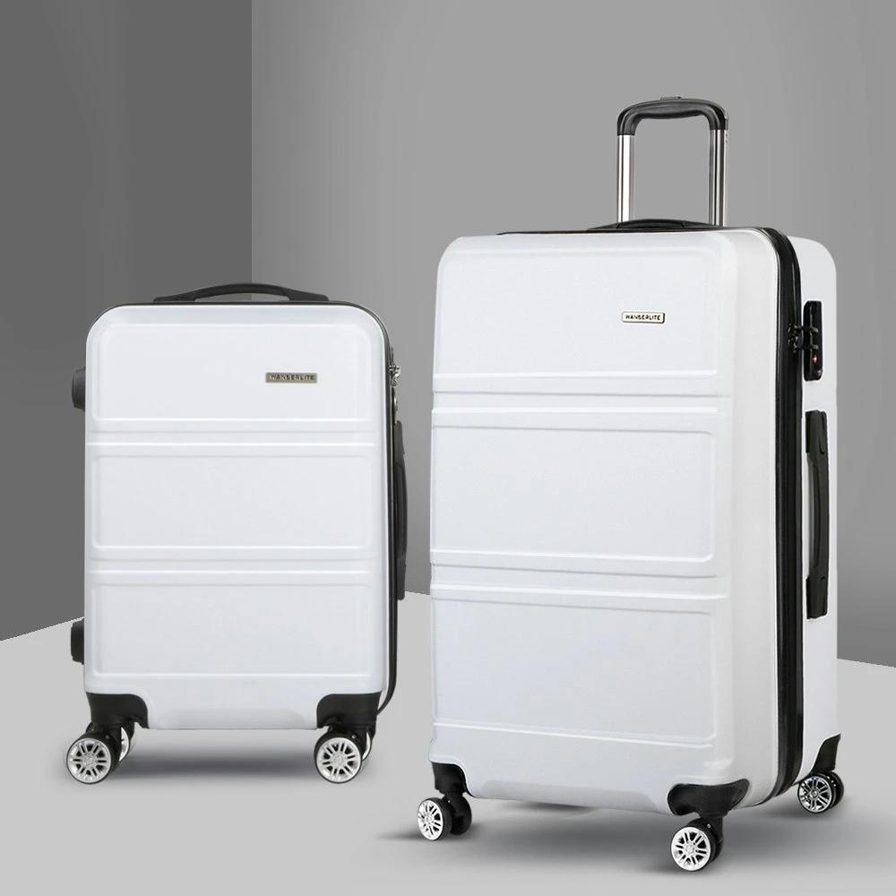 Wanderlite 2pc Luggage Trolley Set Suitcase Travel TSA Hard Case White 3 Wanderlite 2pc Luggage Trolley Set Suitcase Travel TSA Hard Case White