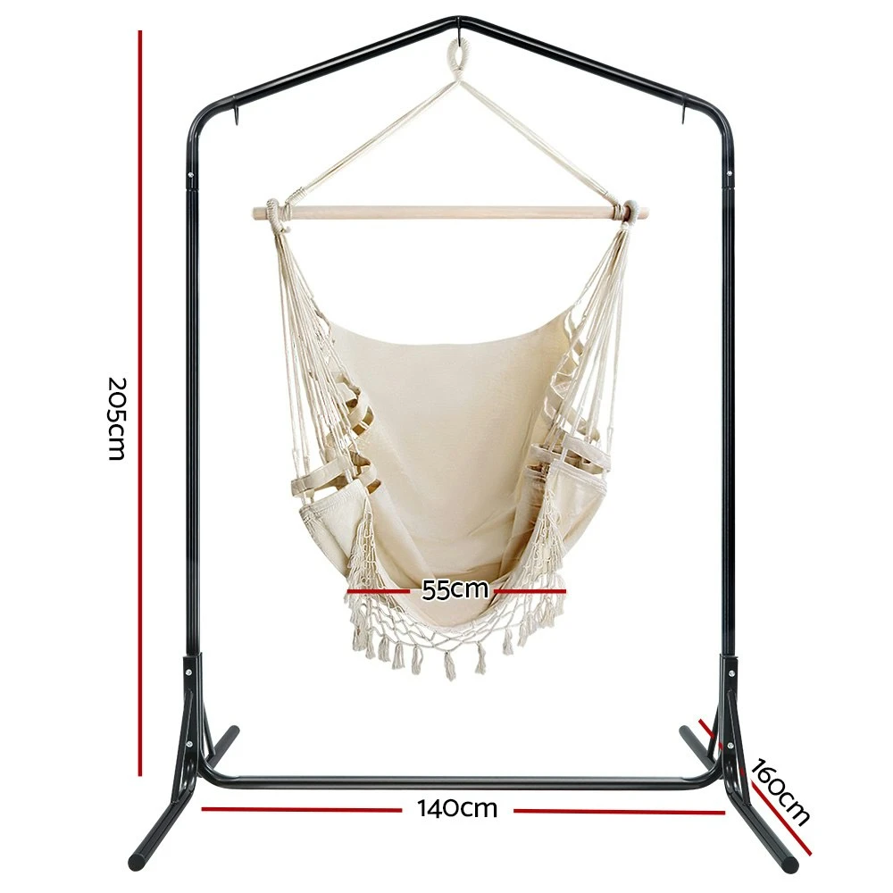Gardeon Hammock Chair With Stand Outdoor Swing Hanging Bed Tassel Cream 5 Gardeon Hammock Chair With Stand Outdoor Swing Hanging Bed Tassel Cream - Image 3