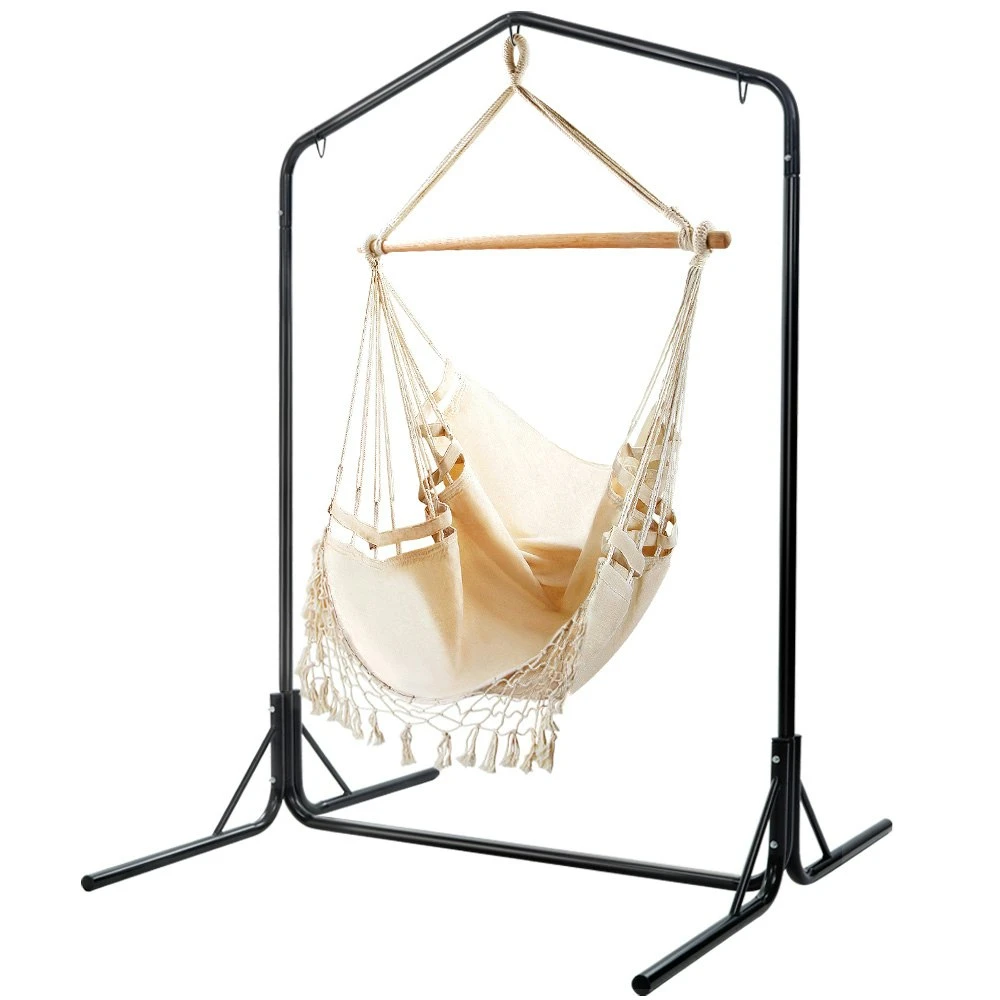 Gardeon Hammock Chair With Stand Outdoor Swing Hanging Bed Tassel Cream 3 Gardeon Hammock Chair With Stand Outdoor Swing Hanging Bed Tassel Cream