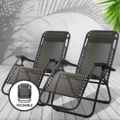 Gardeon Zero Gravity Chairs 2PC Reclining Outdoor Furniture Sun Lounge Folding Camping Lounger Grey -AU Camping Equipment Sales ZkYlJvndQCqTjHAm6ZYphkXME