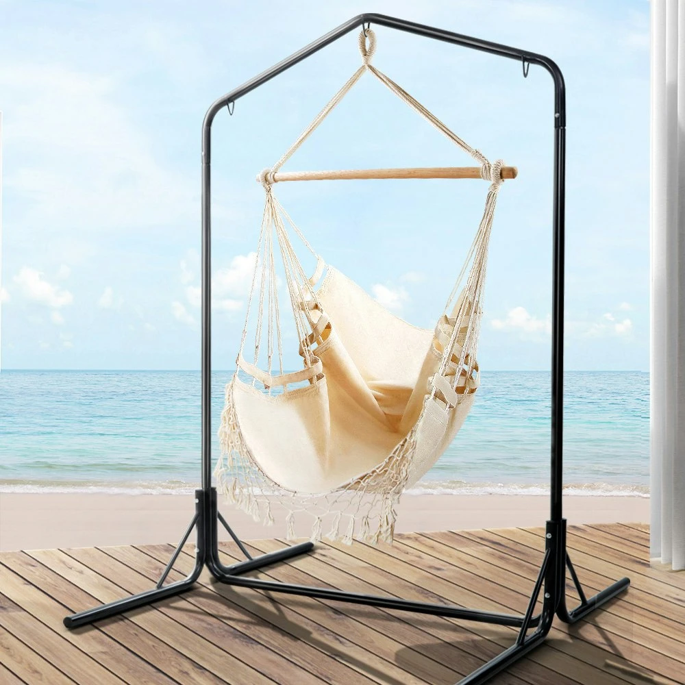 Gardeon Hammock Chair With Stand Outdoor Swing Hanging Bed Tassel Cream 4 Gardeon Hammock Chair With Stand Outdoor Swing Hanging Bed Tassel Cream - Image 2