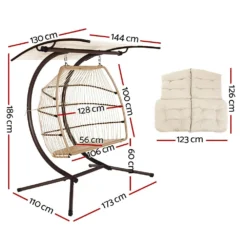 Gardeon Outdoor Hanging Rattan Swing Chair With Stand Soft Cushion Canopy 2 Seater Cream -AU Camping Equipment Sales b18jtUdsAcw34yE1epgHjOaGk