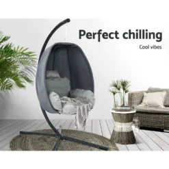 Gardeon Outdoor Swing Rocking Egg Chair With Stand Cushion Foldable - Grey -AU Camping Equipment Sales b1q0KtEvjZbotIhBgD4XKGd18