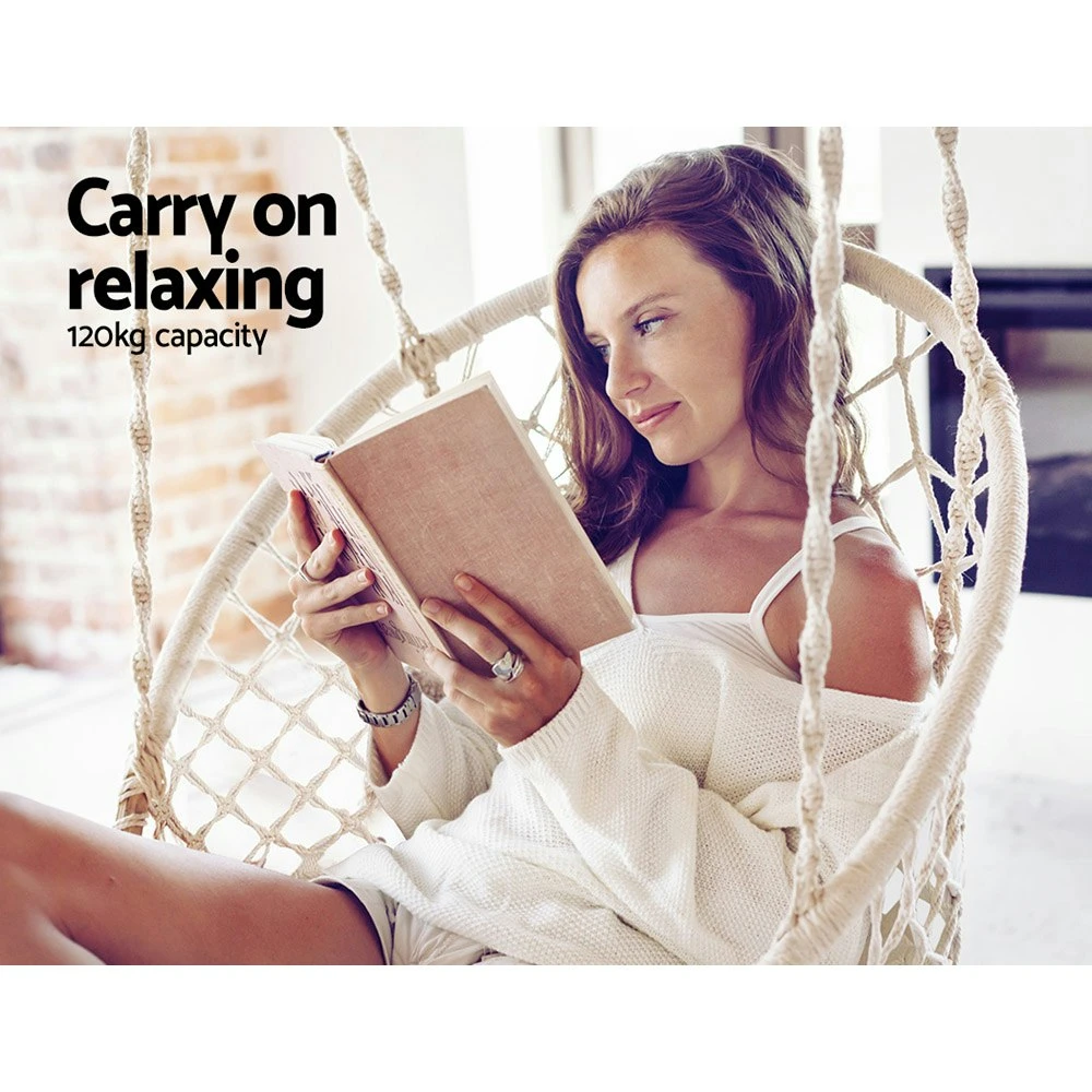 Gardeon Hammock Chair Swing Bed Relax Rope Portable Outdoor Hanging Indoor 124CM 6 Gardeon Hammock Chair Swing Bed Relax Rope Portable Outdoor Hanging Indoor 124CM - Image 4