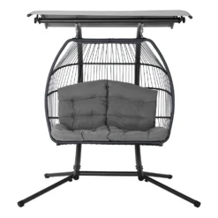 Gardeon Outdoor Hanging Rattan Swing Chair With Stand Soft Cushion Canopy 2 Seater Grey -AU Camping Equipment Sales bzTEuwe0LZ3DXwLIeHSBU7pHw