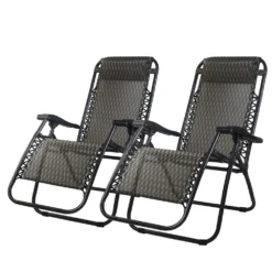Gardeon Zero Gravity Chairs 2PC Reclining Outdoor Furniture Sun Lounge Folding Camping Lounger Grey