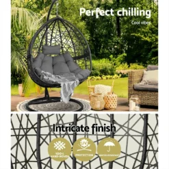 Gardeon Outdoor Hanging Basket Swing Egg Chair With Stand Soft Cushion Indoor Black -AU Camping Equipment Sales cz8EZIFkgHV7JeXOiFDvhwxxo