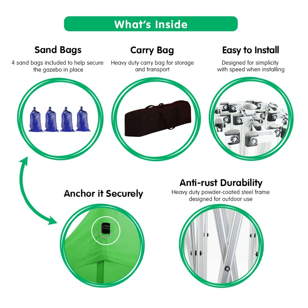 Gazebo Tent Marquee 3x3 PopUp Outdoor Wallaroo - Green 9 Gazebo Tent Marquee 3x3 PopUp Outdoor Wallaroo - Green - Image 7