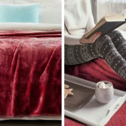 Laura Hill 600GSM Faux Mink Blanket Double-Sided Queen Size - Wine Red -AU Camping Equipment Sales gyxFbSnN3pqA wOzFEpR9yrhM