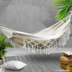 Gardeon Hanging Hammock Swing Bed Tassel Camping Outdoor Chair Cotton Cream -AU Camping Equipment Sales iT120dwn7I7VtyetbfJrnUbJw