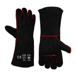 Heatproof Camp Oven And Welding Gloves (Black/Red Trim)