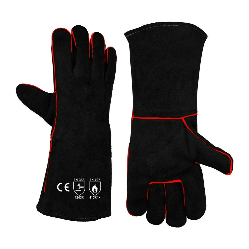 Heatproof Camp Oven And Welding Gloves (Black/Red Trim) 3 Heatproof Camp Oven And Welding Gloves (Black/Red Trim)