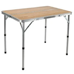 BlackWolf Adjustable Camping Table Weather-Resistant Bamboo Surface Quick Fold