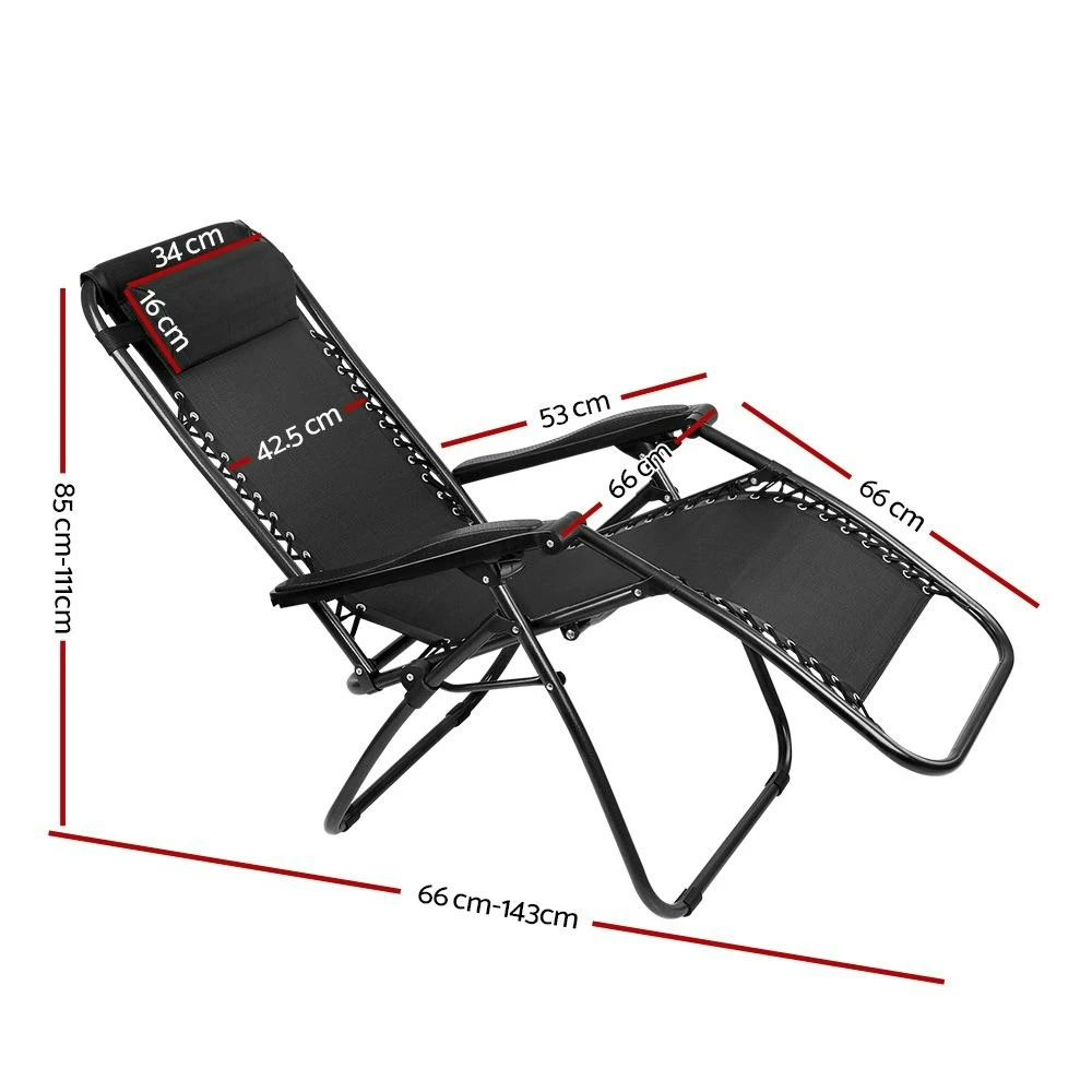 Zero Gravity Chair Outdoor Chairs Beach Lounger Portable Reclining Sun Lounge Folding Camping Black 4 Zero Gravity Chair Outdoor Chairs Beach Lounger Portable Reclining Sun Lounge Folding Camping Black - Image 2