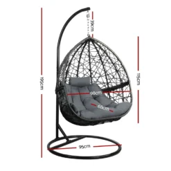 Gardeon Outdoor Hanging Basket Swing Egg Chair With Stand Soft Cushion Indoor Black -AU Camping Equipment Sales jh5cC4gtzALv twGQ8dIntK6A