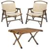 Orient Bamboo Foldable Camping Table + 2 Chairs Waterproof Wood Wooden Travel Set Kit