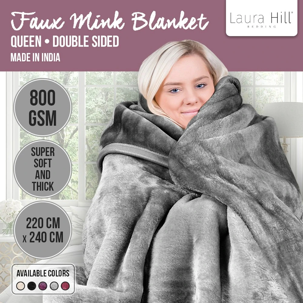 Laura Hill Faux Mink Blanket 800GSM Heavy Double-Sided - Silver 9 Laura Hill Faux Mink Blanket 800GSM Heavy Double-Sided - Silver - Image 7
