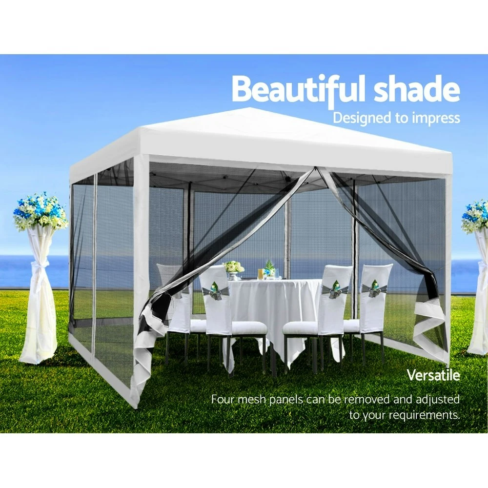 Instahut Gazebo Pop Up Marquee 3x3 Wedding Side Mesh Wall Outdoor Gazebos White 7 Instahut Gazebo Pop Up Marquee 3x3 Wedding Side Mesh Wall Outdoor Gazebos White - Image 5