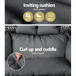 Gardeon Outdoor Egg Swing Chair With Stand Cushion Wicker Two Person Double Black -AU Camping Equipment Sales mLIouxM40qWfJ7GENTg8aRCXk