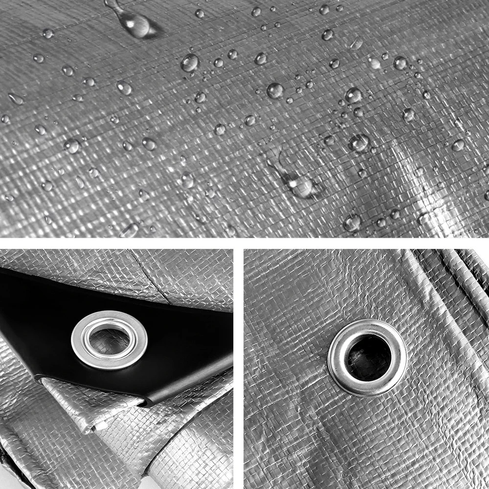 Instahut 3.6x7.3m Tarp Camping Tarps Poly Tarpaulin Heavy Duty Cover 180gsm Silver 5 Instahut 3.6x7.3m Tarp Camping Tarps Poly Tarpaulin Heavy Duty Cover 180gsm Silver - Image 3
